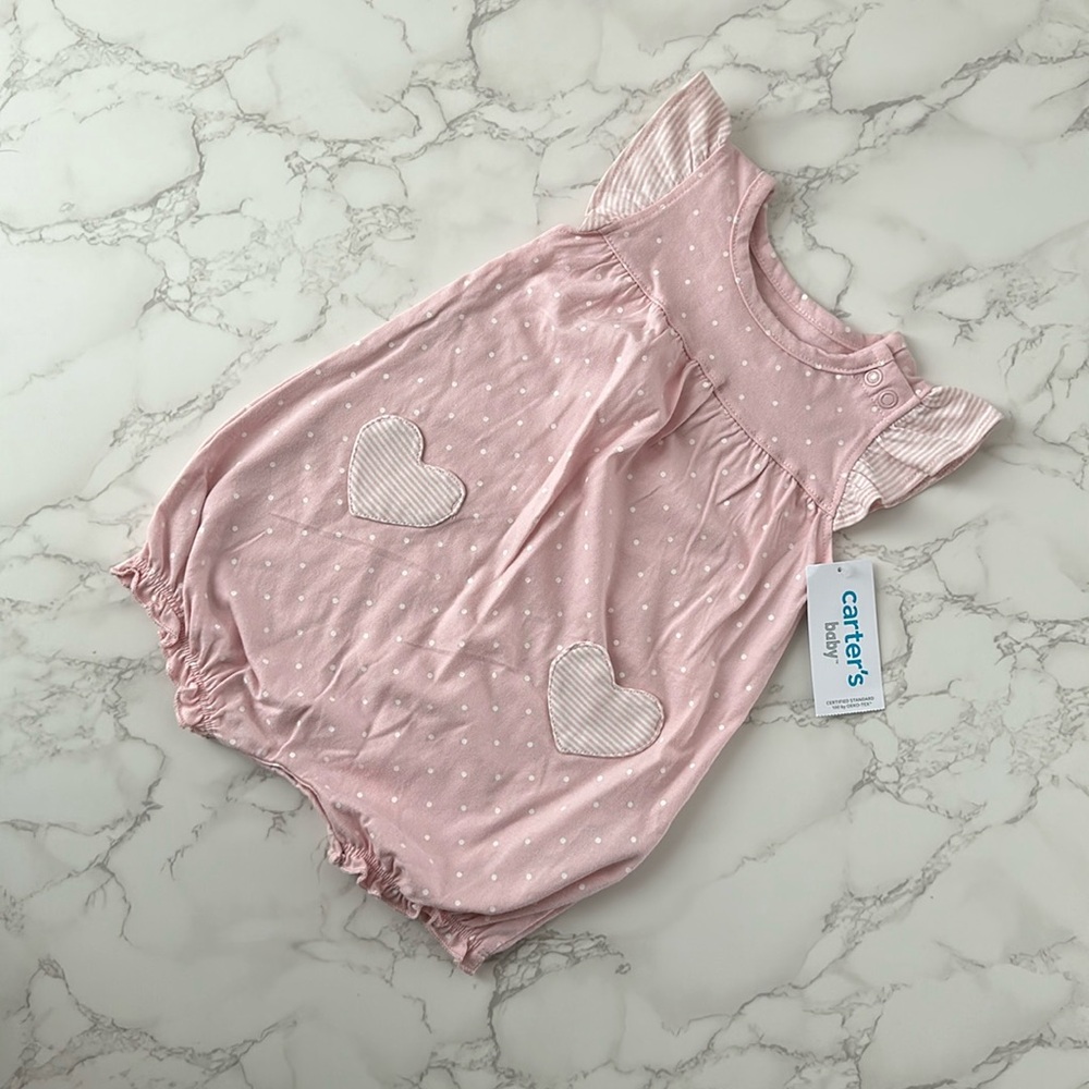 NWT Pink Heart Polka Dot Romper 9m Carters
